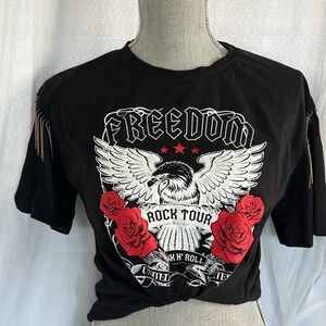 Freedom Rock Tour Graphic Tee - Black with Red Roses